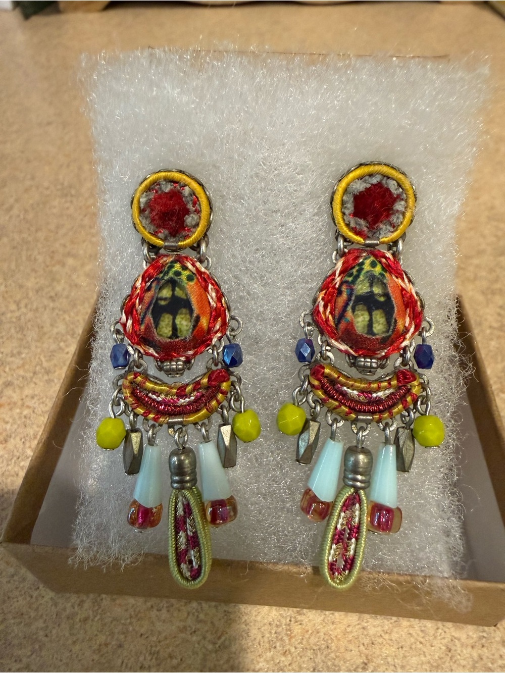 Ayala Bar Artist Handcrafted Multicolor Boho Drop Post Earrings EC